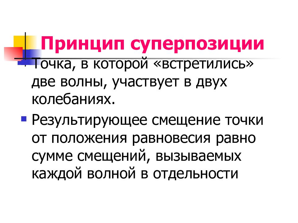 Принципы урока. Принцип суперпозиции колебаний. Принцип суперпозиции световых волн. Точка в которой встретились две волны. Принцип равноголовия.