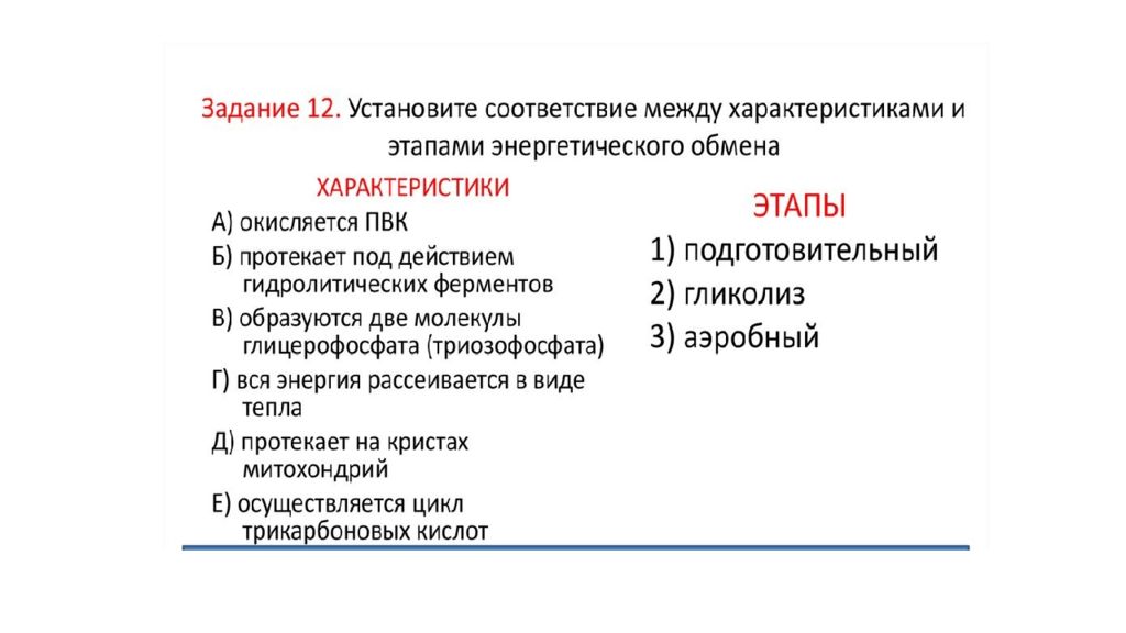 Задания по метаболизму клетки