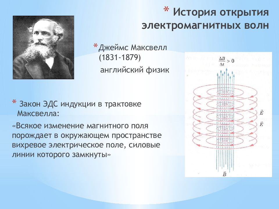 Электрическое поле электромагнитной волны. Открытие электромагнитных волн Максвелл. Максвелл физик вихревое магнитное поле. 1.2. Открытие электромагнитных волн. Открытие магнитных волн.