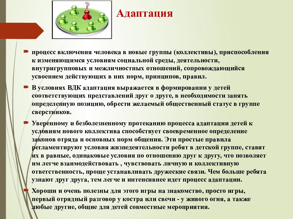 Адаптироваться к новым условиям в лагере. Процесс включения людей в общество