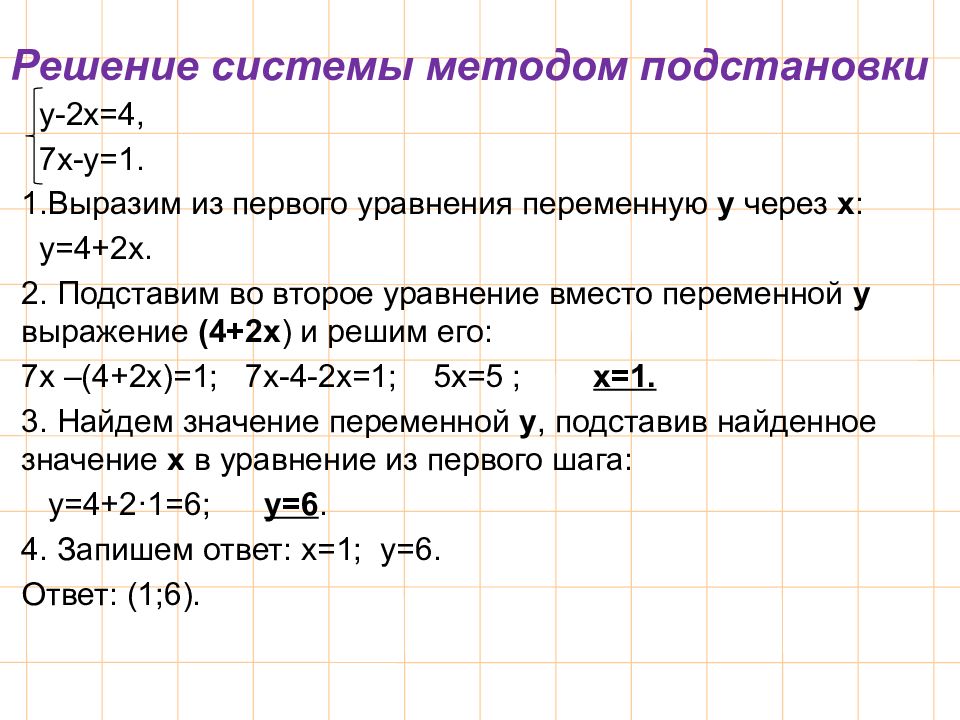 Презентация на тему решение систем линейных уравнений методом подстановки 7 класс мерзляк