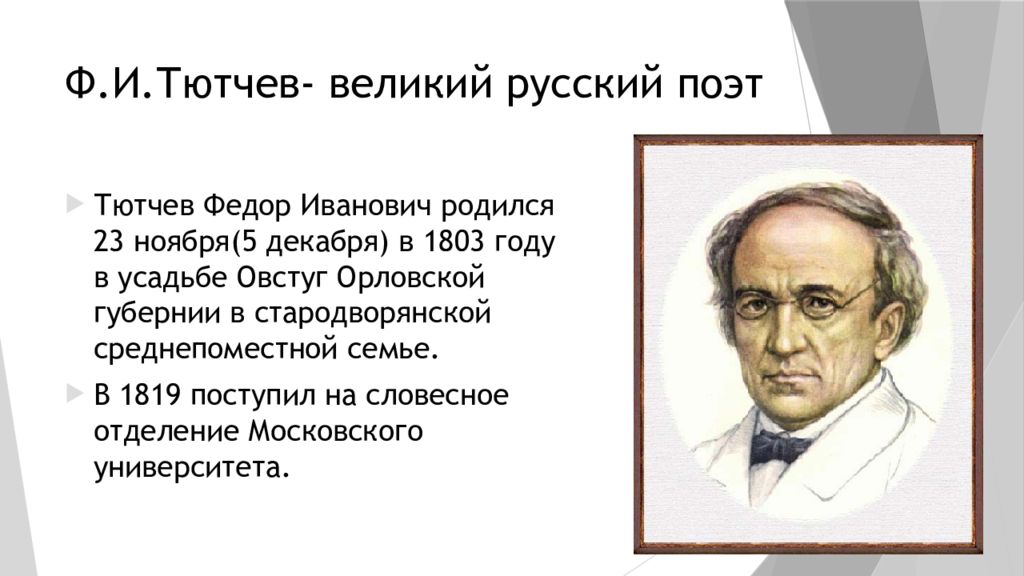 Ф тютчев имя. Ф И Тютчев портрет писателя.