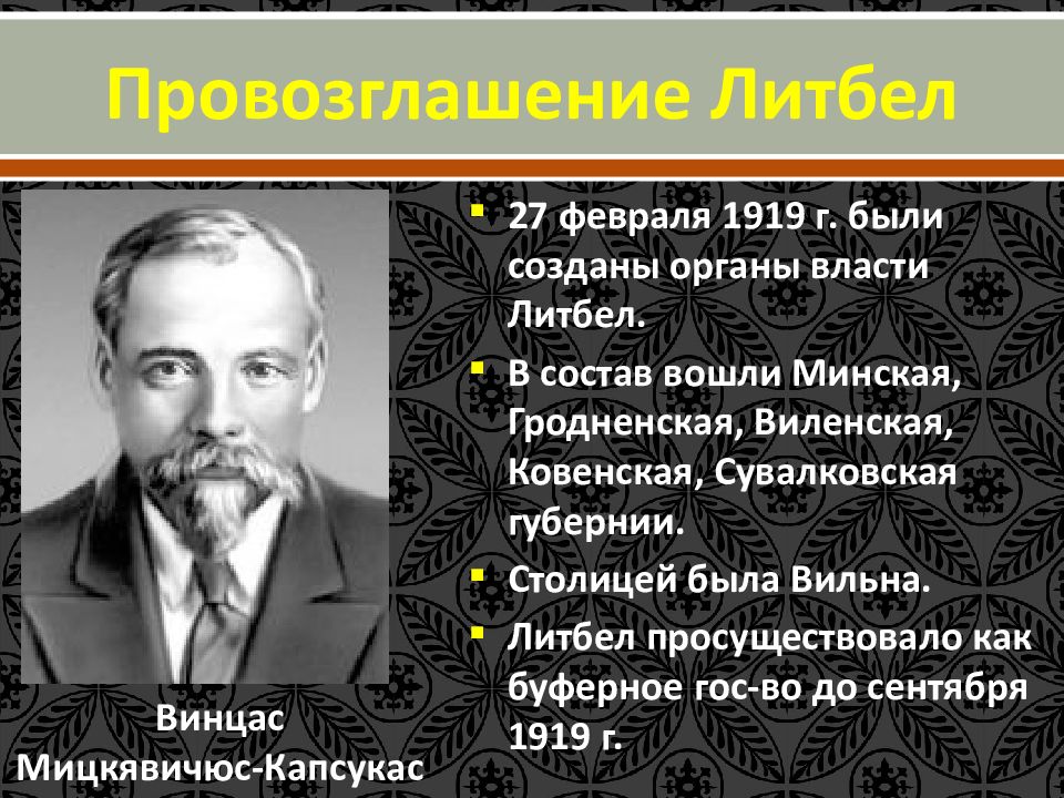 Литбел. Винцас Мицкявичюс-Капсукас. ЛИТБЕЛ была создана. ЛИТБЕЛ 27 февраля 1919 флаг. Белоруссия может возродить проект ЛИТБЕЛ.