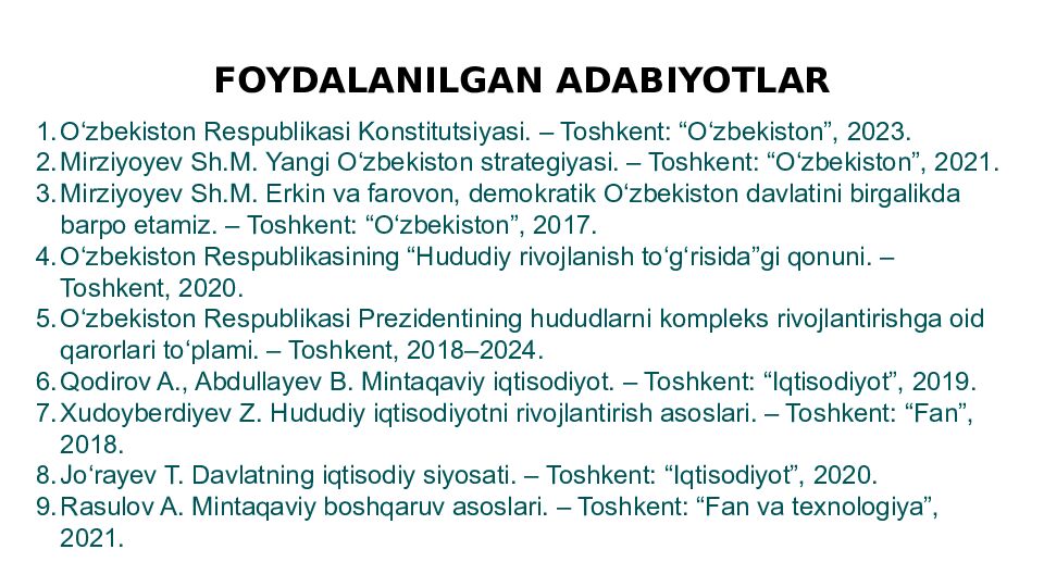 FOYDALANILGAN ADABIYOTLAR