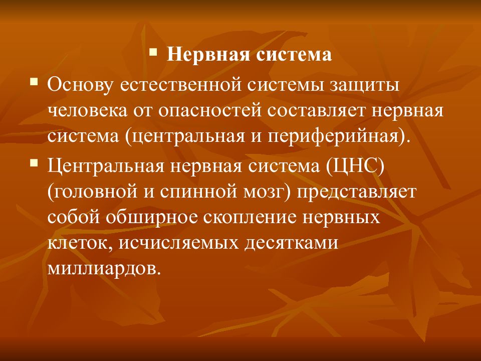 Естественные основы. Естественная система защиты человека от опасностей.