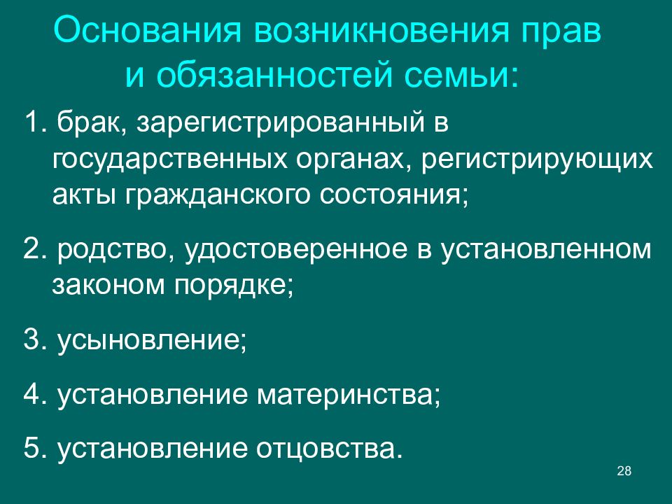 Основание возникновение семьи