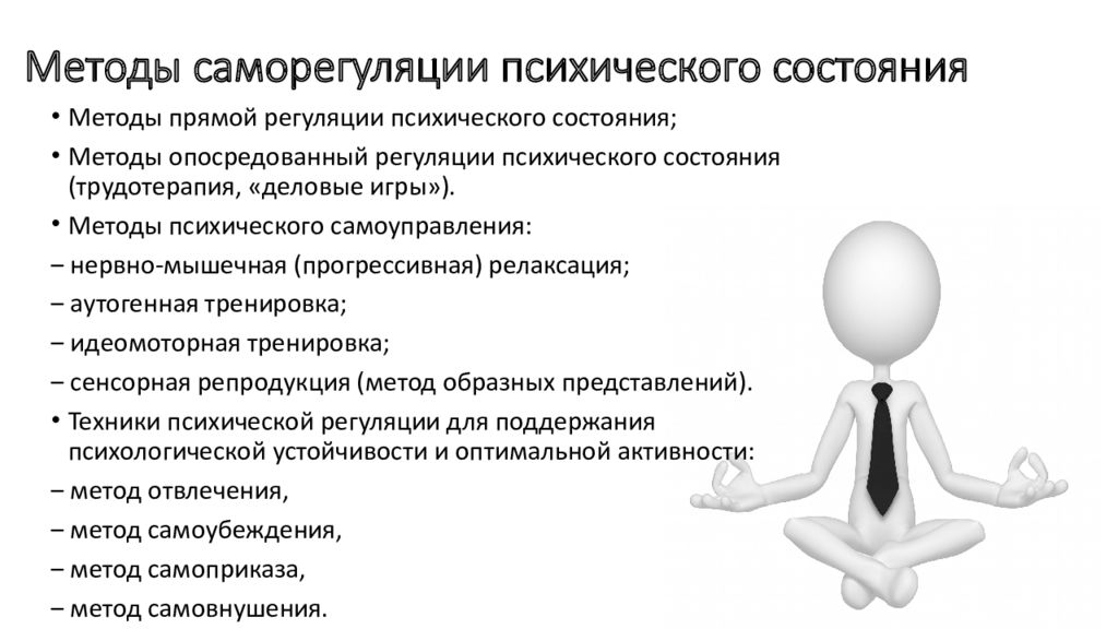 Направлены на повышение. Метод саморегуляции психического состояния. Система методов и приемов психологической саморегуляции. Саморегуляция психических состояний схема. Способы психологической саморегуляции.