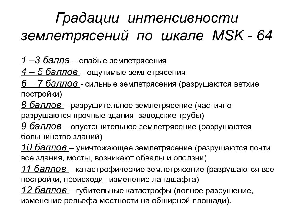 Оценка землетрясения. Шкала msk-64 интенсивности землетрясений. Интенсивность землетрясения по шкале msk-64. Шкала msk-64 (шкала Медведева-Шпонхойера-Карника. Msk-64 шкала сейсмической интенсивности.