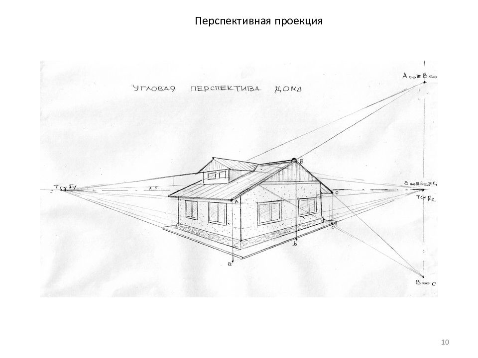 Перспективная проекция. Перспектива здания чертеж. Дом в перспективе.