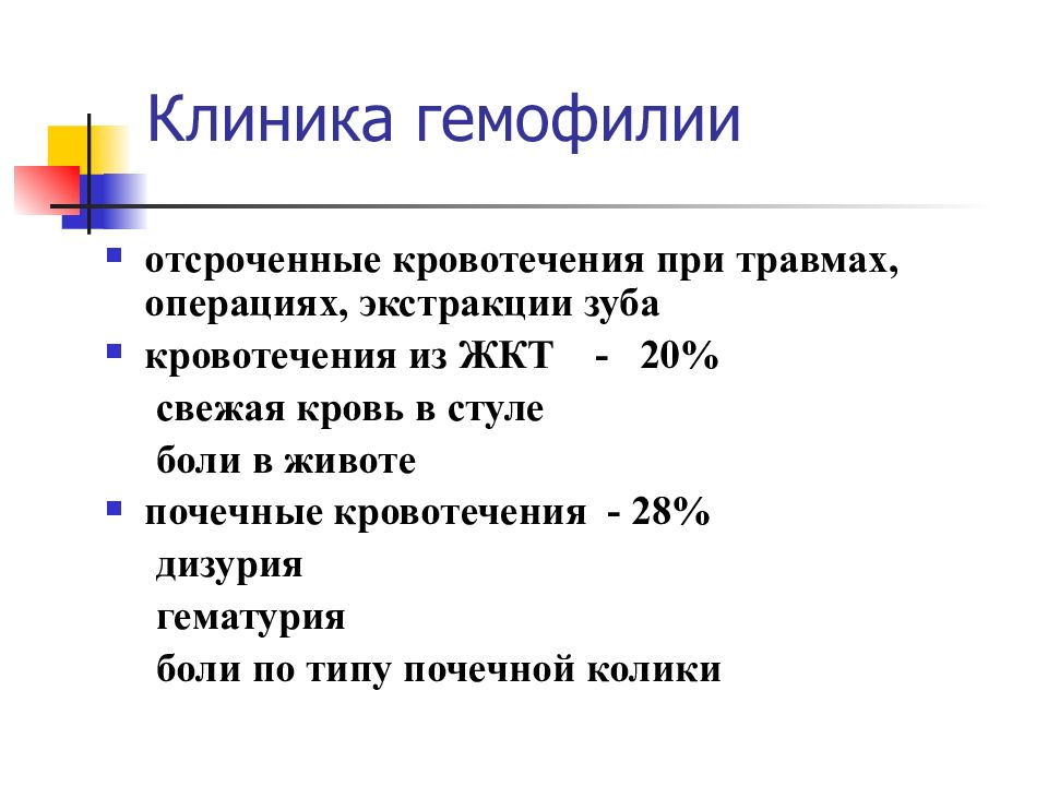 Клиническая картина гемофилии у детей