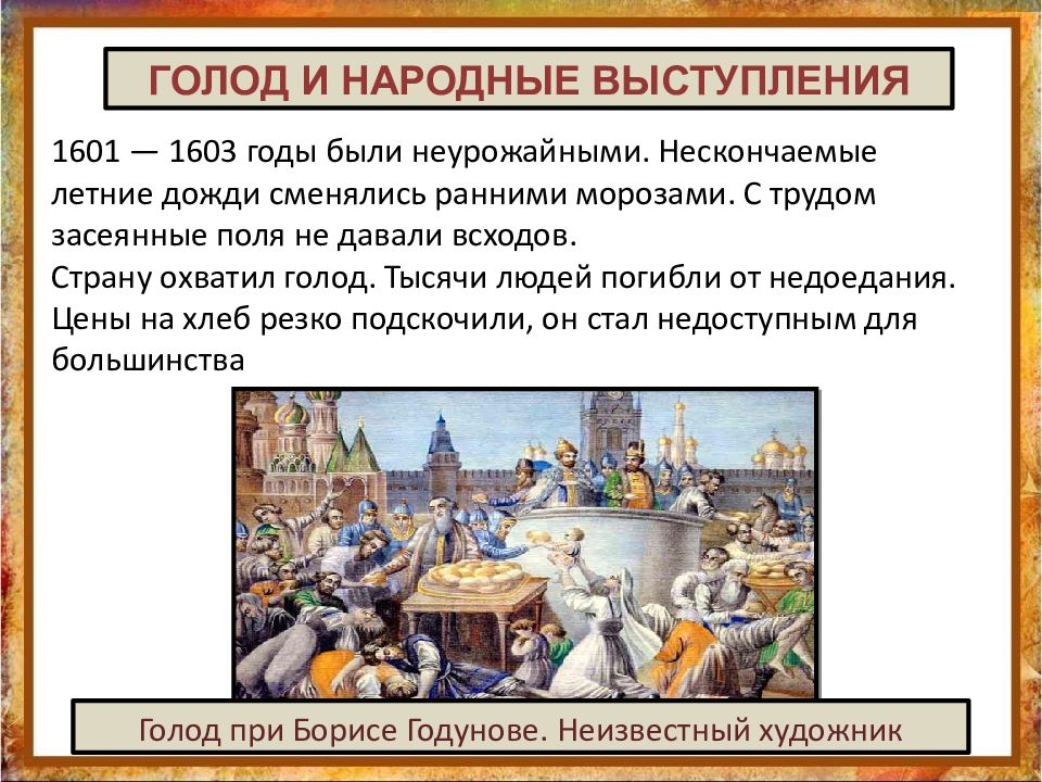 Неурожай и голод в россии год. Голод 1601 1603 гг. Великий голод 1601-1603 картины. Великий голод 1601-1603 кратко.