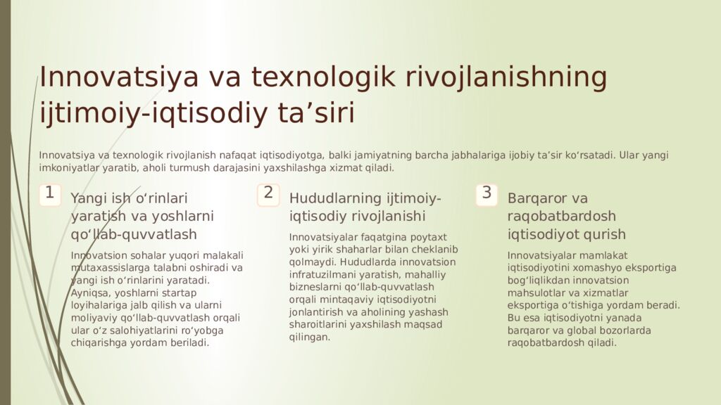 Innovatsiya va Texnologik Rivojlanish: O‘zbekistonning Kelajagi O‘zbekiston