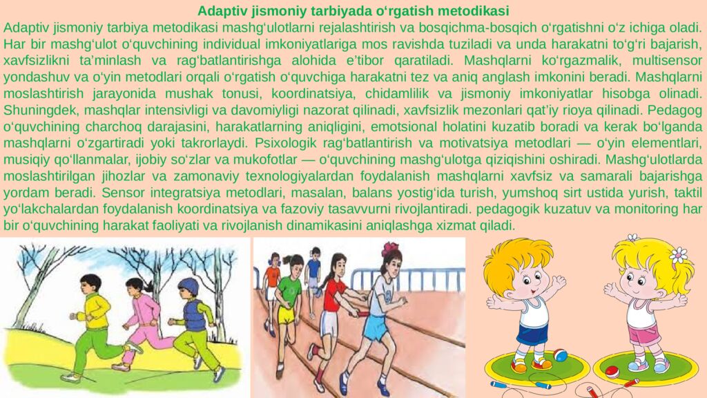 Mavzu:Adaptiv jismoniy tarbiya bo'yicha o'rgatish usullari