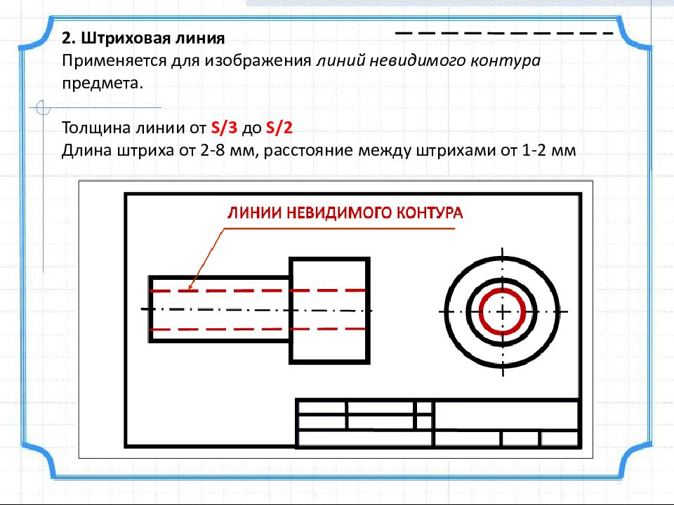 Найти образ линии. Линии невидимого контура на чертеже. Изображения с линиями невидимого контура. Штриховая линия применяется для изображения. Линии невидимого контура на чертеже изображаются.