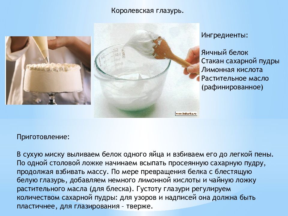 Можно ли белкам сахар. Ингредиенты для приготовления глазури. Пропорции приготовления глазури. Глазурь пропорции. Рецепт глазури из сахарной пудры и яичных белков.