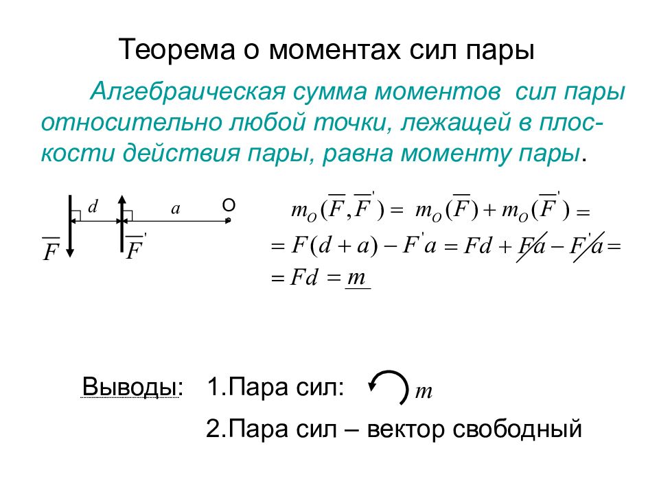 Определить алгебраическую сумму. Теорема о сумме моментов пар сил. Теорема о сумме моментов сил. Теорема о моменте пары сил. Теорема о сумме моментов сил относительно точки.