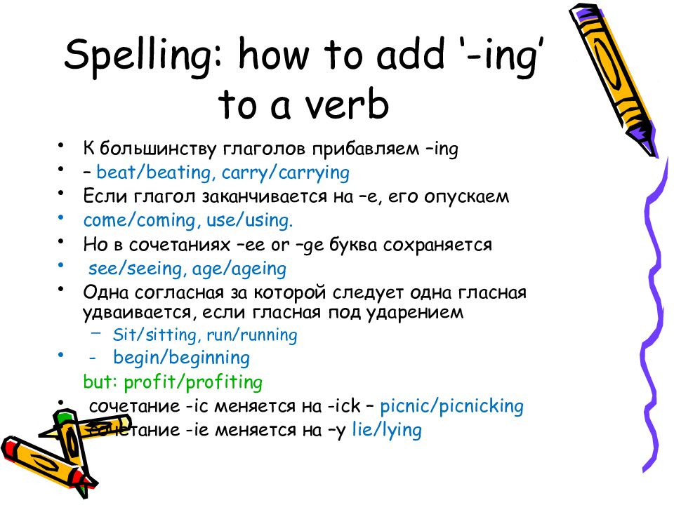 Adding ing to verbs. To/ ing форма глагола. Когда в англ окончание ing. Глаголы с ing Spelling. To Translate глагол с ing.