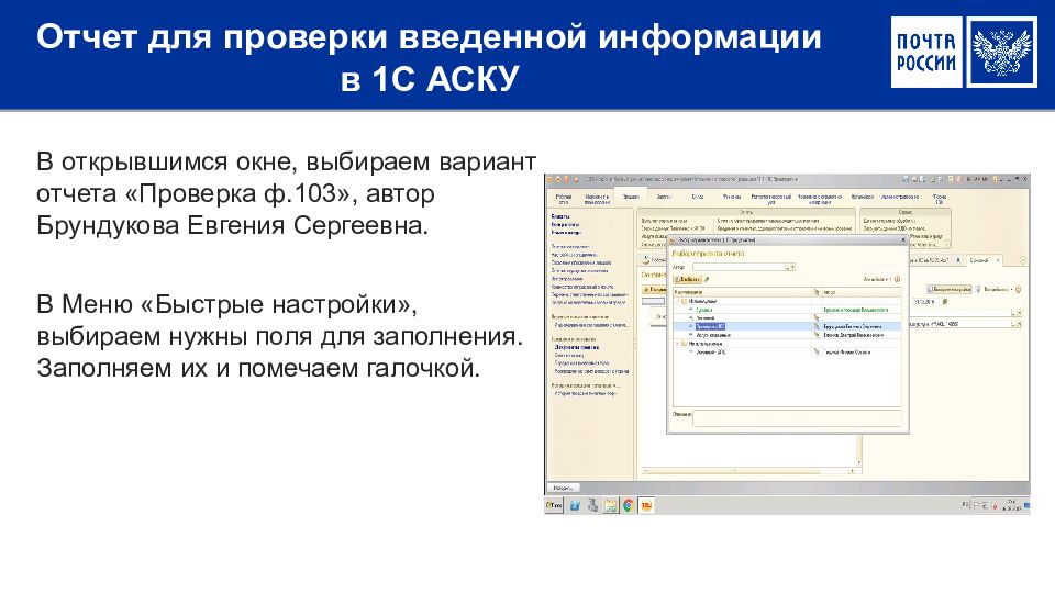 Отчет для проверки введенной информации в 1С АСКУ