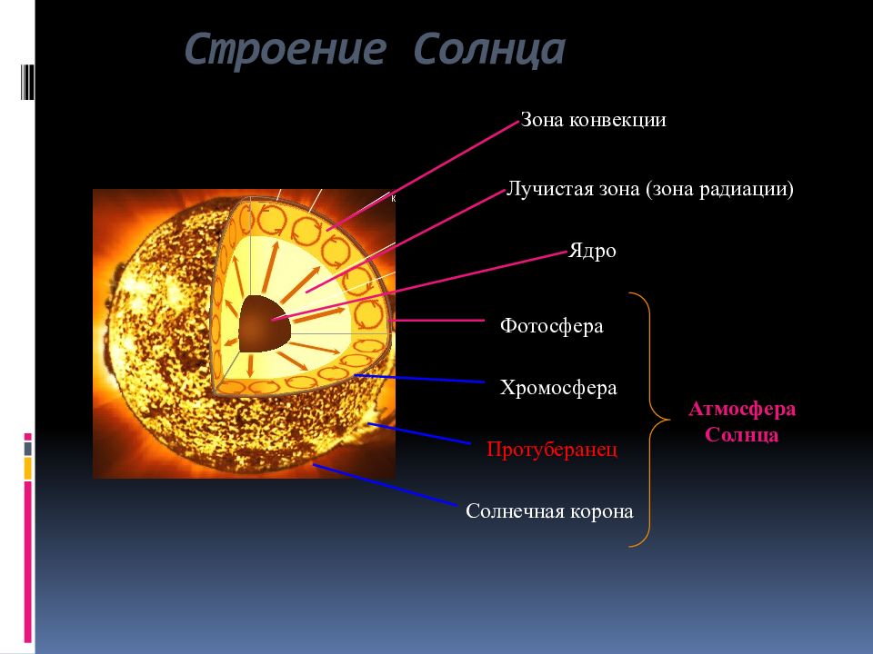 Какого солнца света. Строение солнца Фотосфера хромосфера корона. Строение солнца схема. Строение солнца ядро Лучистая зона. Внутреннее строение солнца.