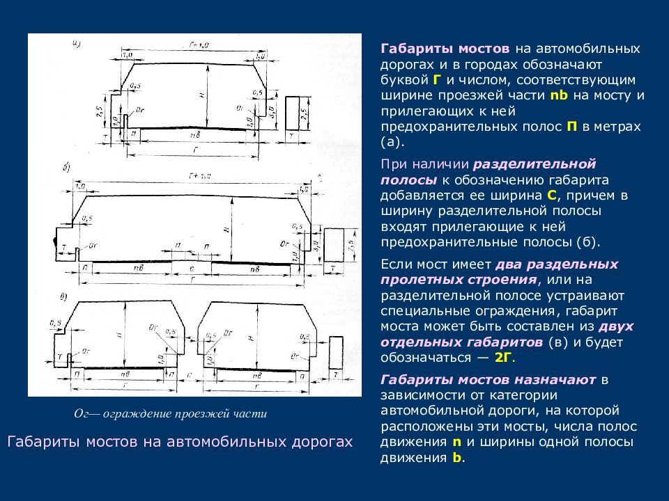 Мостовые габариты. Габарит моста г7. Габарит проезжей части моста по категории.