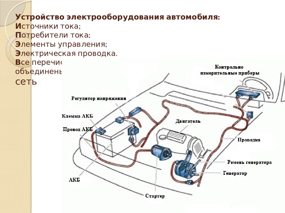 В схеме электрооборудования выделяют приборы образующие следующие самостоятельные системы