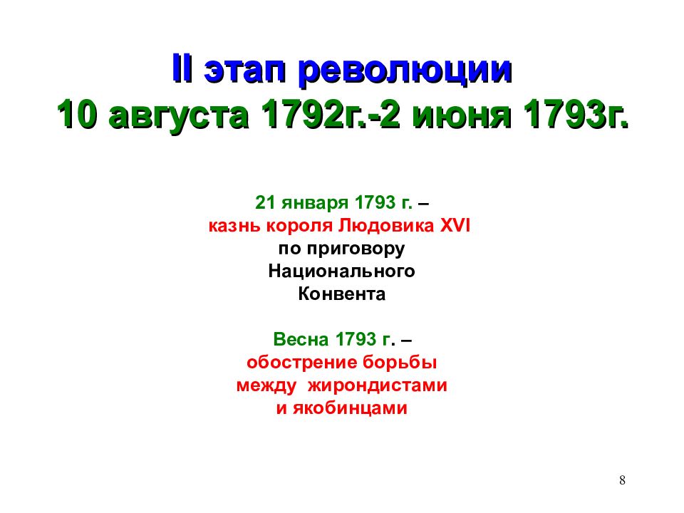 Второй этап революции. II этап революции 10 августа 1792 г -2 июня 1793г основные события.