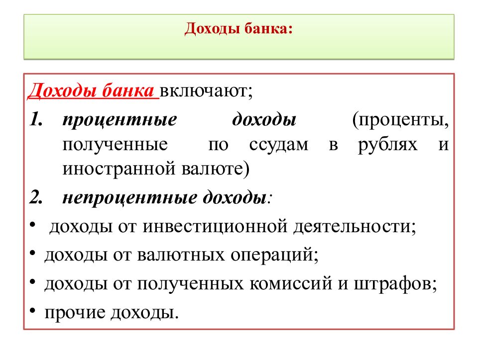 Доходы банка: