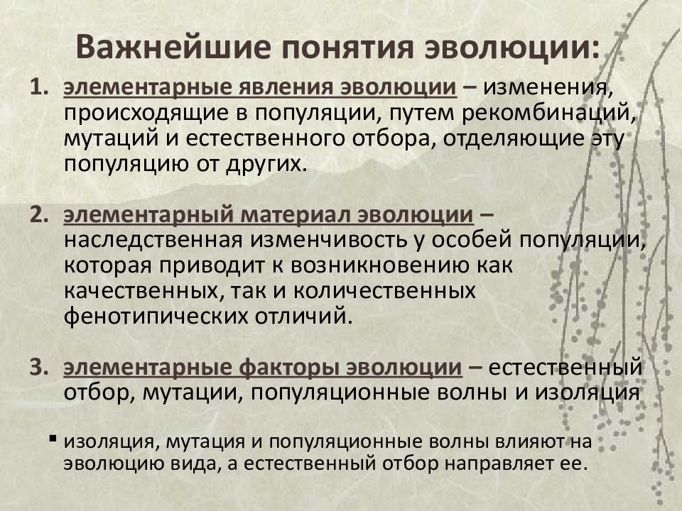 Теория эволюции это в биологии. Важнейшие понятия теории эволюции биология 9 класс. Современные представления об эволюции органического. Элементарное эволюционное явление. Концепция теории эволюции.