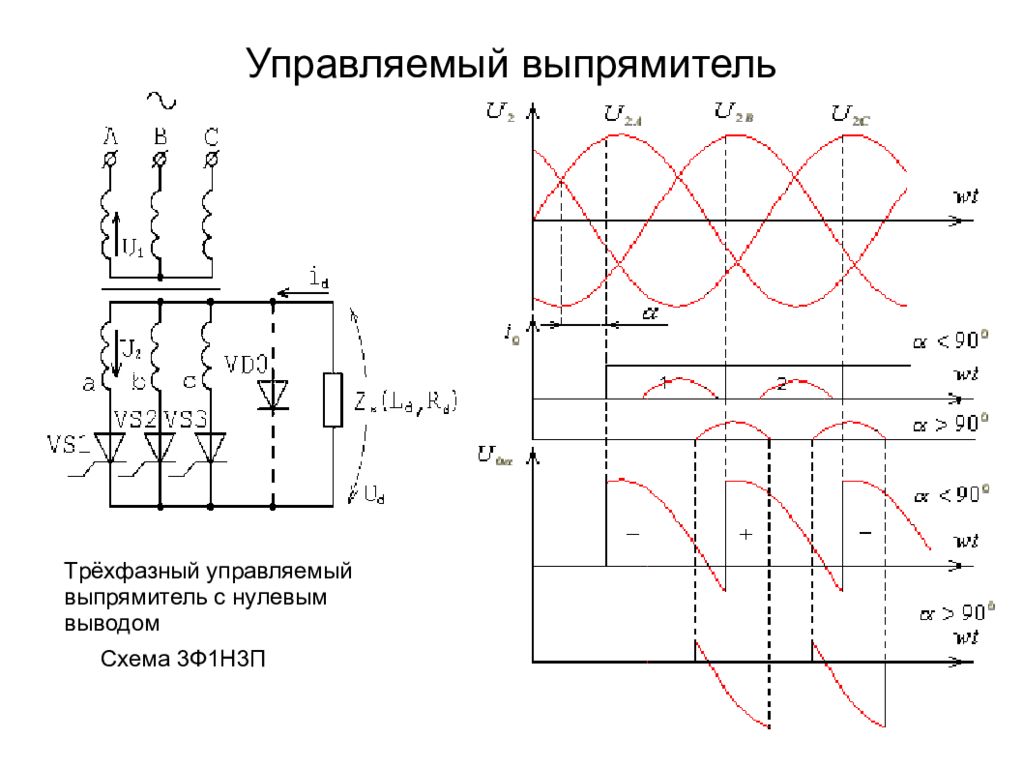 Трехфазная схема с нулевым выводом 3ф1н3п