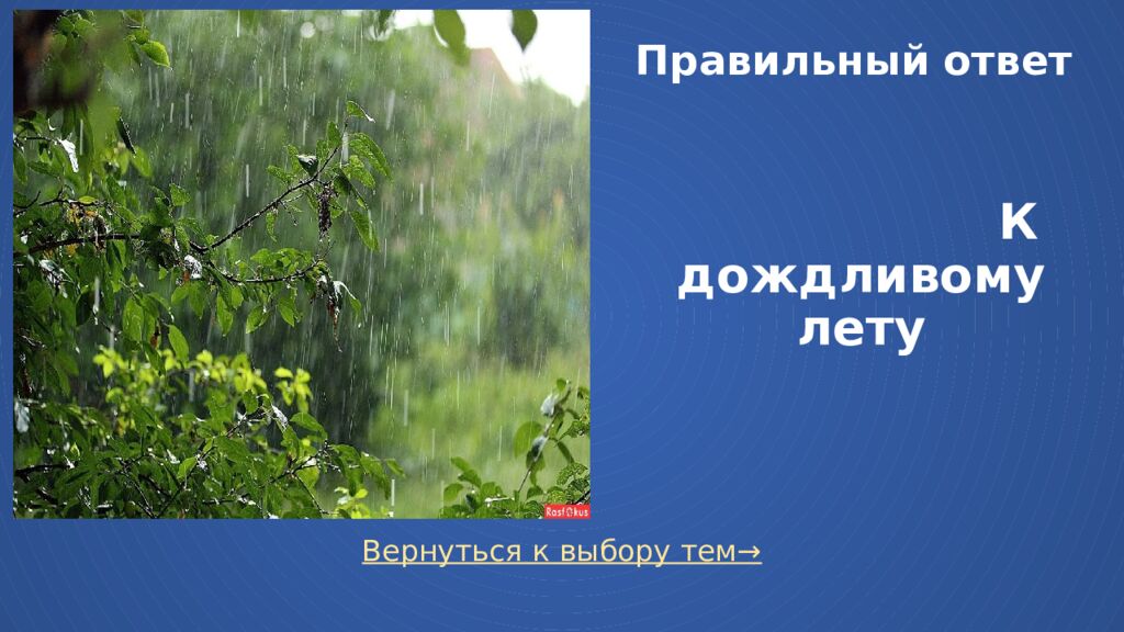 Правильный ответ К дождливому лету