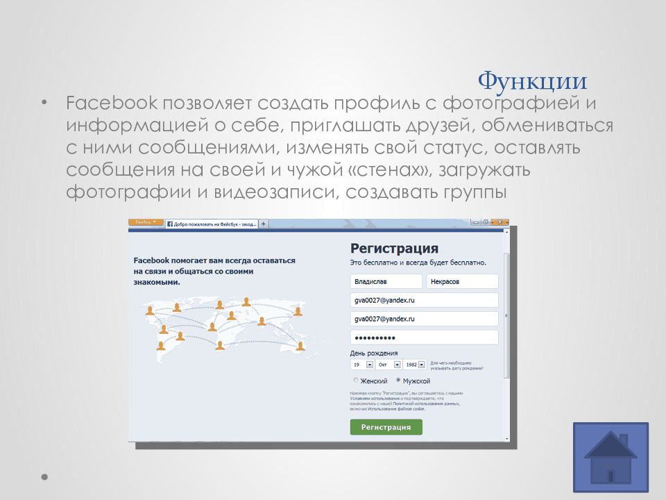 Создать профиль. Функции фейсбука. Фейсбук презентация. Создать свой профиль. Фейсбук функции.