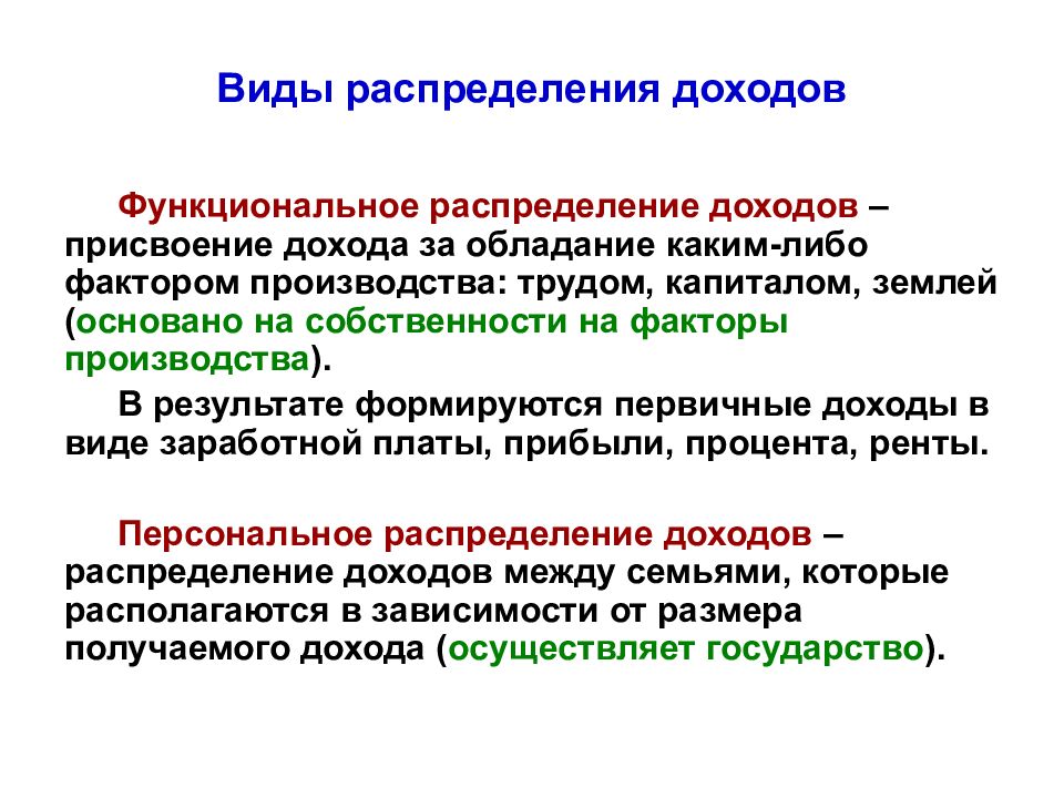 Распределение в экономике. Распределение доходов. Типы распределения доходов. Функциональное распределение доходов. Персональное распределение доходов.