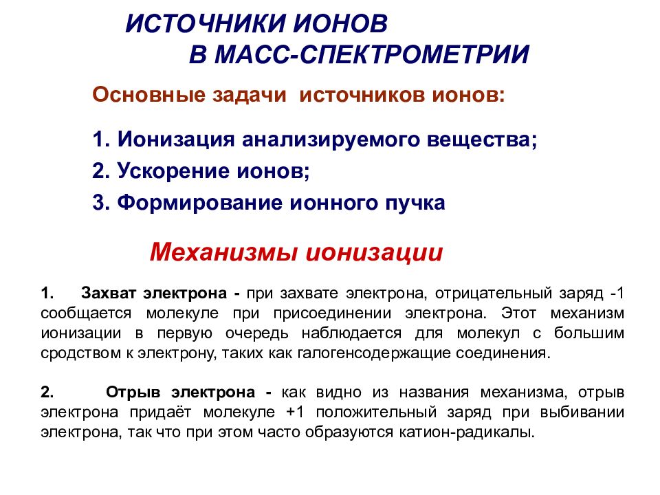 Метод спектрометрии. Источник ионов в масс-спектрометре. Методы ионизации в масс спектрометрии. Методы ионизации вещества, применяемые в масс-спектрометрии. Электронный удар в масс-спектрометрии.