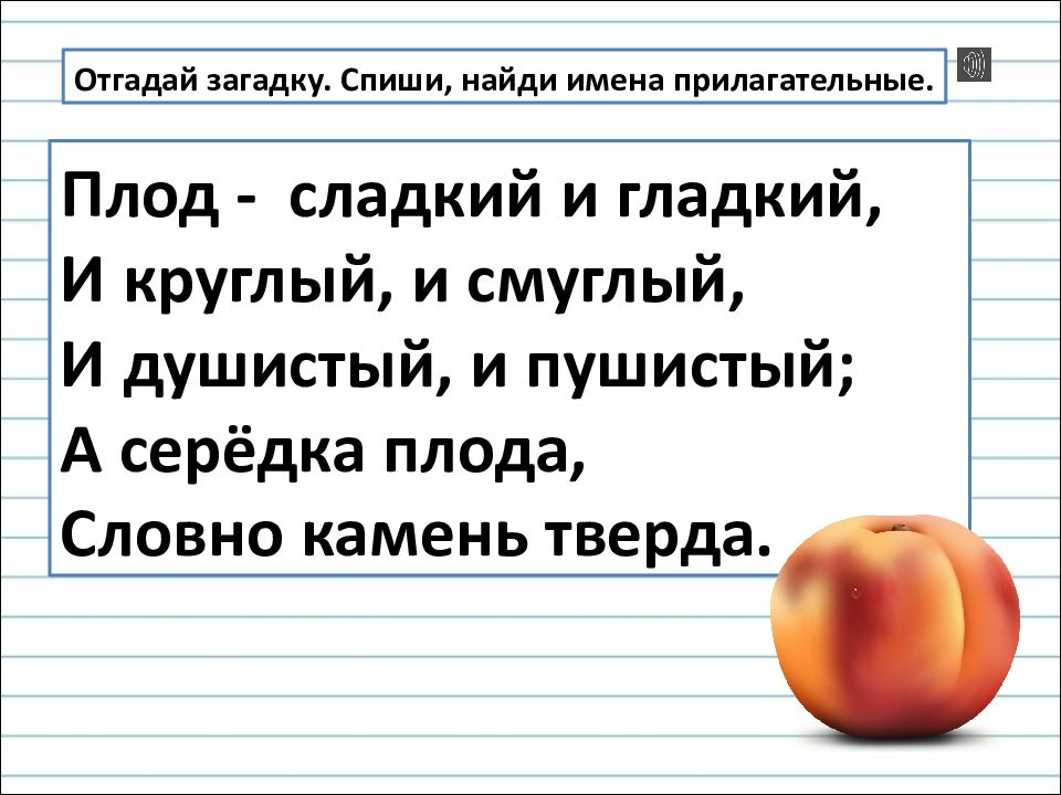 Спиши загадку. Связь имен прилагательных с именами существительными.