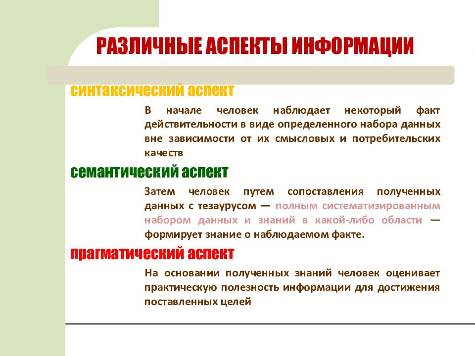 Аспект действия. Аспекты информации. Синтаксический аспект информации. Синтаксический семантический и прагматический аспекты информации. Аспекты информации в информатике.