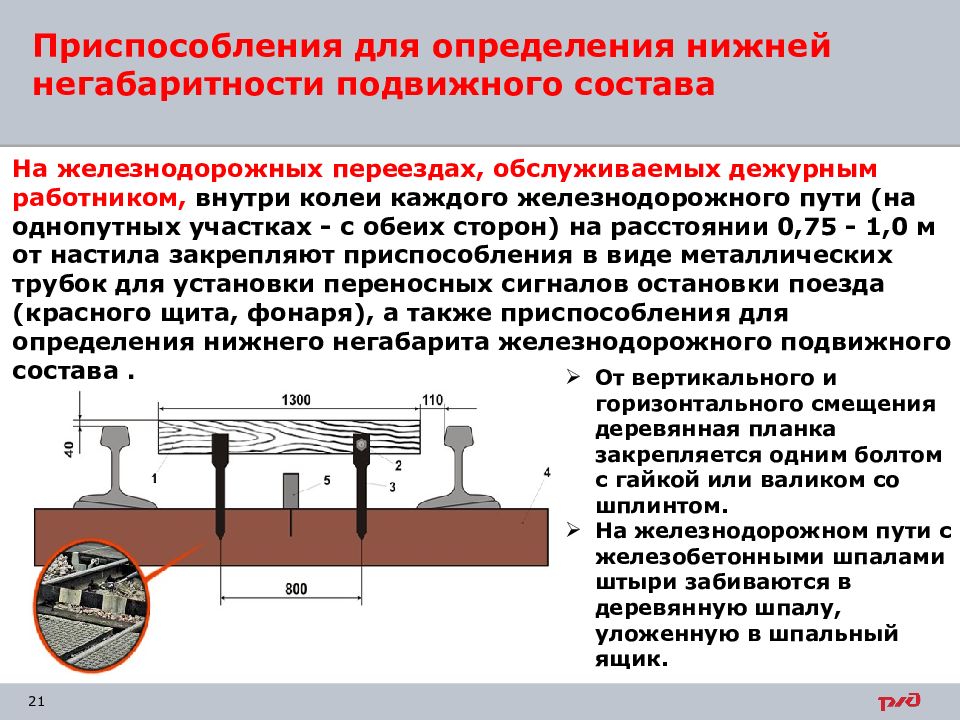 Повреждение нижней планки габарита подвижного состава