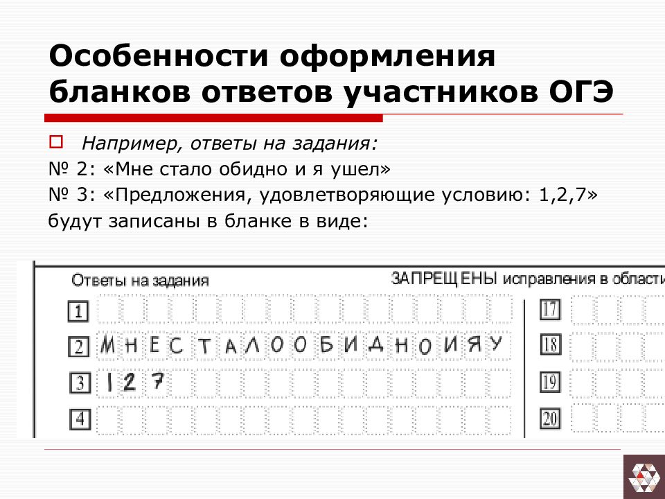 Образец заполнения бланка огэ по математике 9 класс