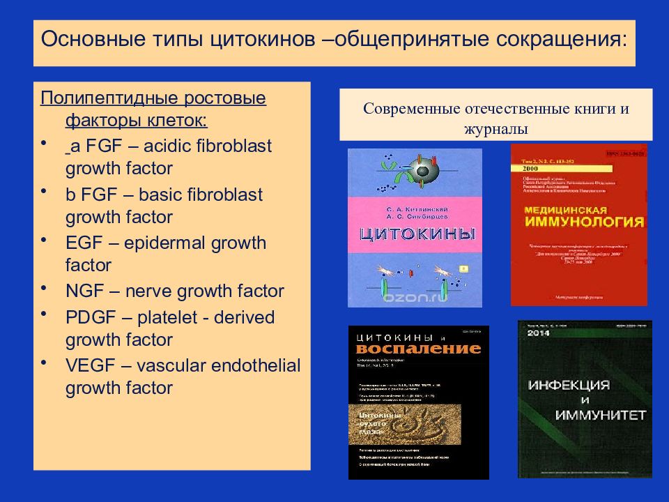 Ростовые факторы цитокинов. Полипептидные ростовые факторы клеток:. Основные свойства цитокинов. Общепринятые сокращения.