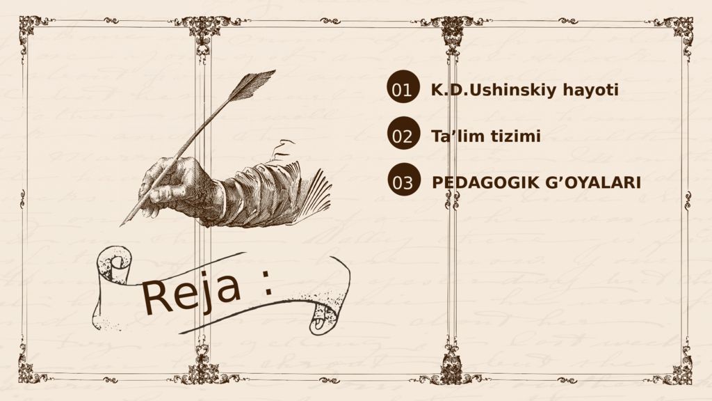 Larana Center
K.D.USHINSKIYNING PEDAGOGIK TIZIMI
The historiy of general
of Larana Center K.D.USHINSKIYNING PEDAGOGIK TIZIMI The historiy of general of