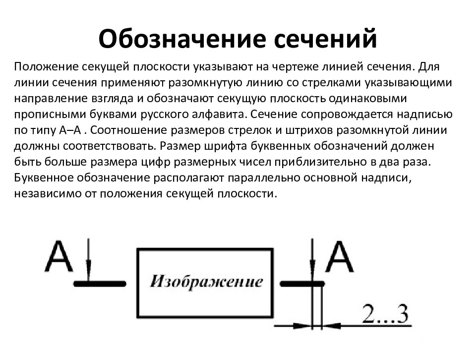 Обозначение разреза на чертеже гост