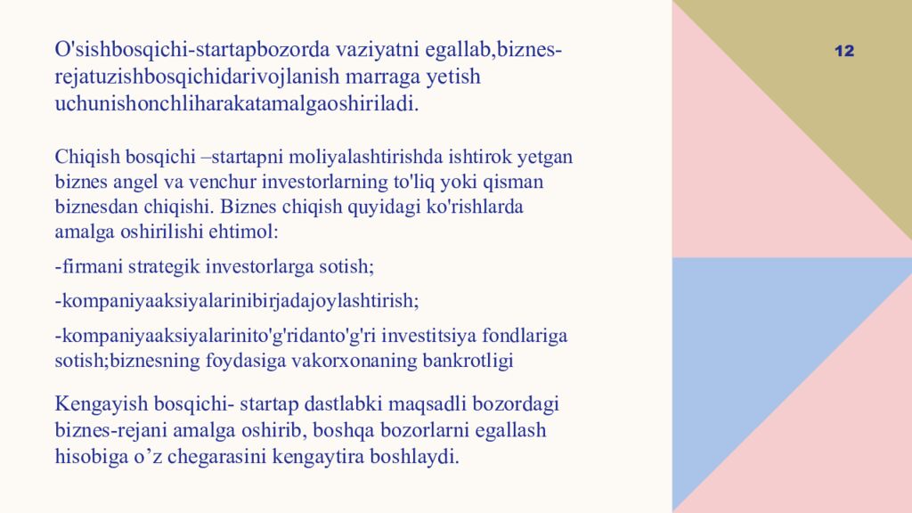 Y axshi biznes-g‘oya va start-up loyihalarni tuzishning tadbirkorlik