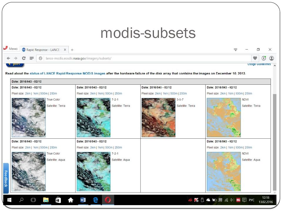 Второй мониторинг. Moderate Resolution Imaging Spectroradiometer. Subsets.