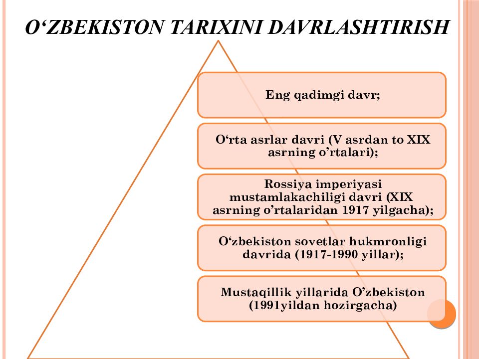 1-MAVZU.
KIRISH. O‘ZBEKISTONNING ENG YANGI TARIXI O‘QUV FANINING PREDMETI, O‘zbekiston tarixini davrlashtirish
