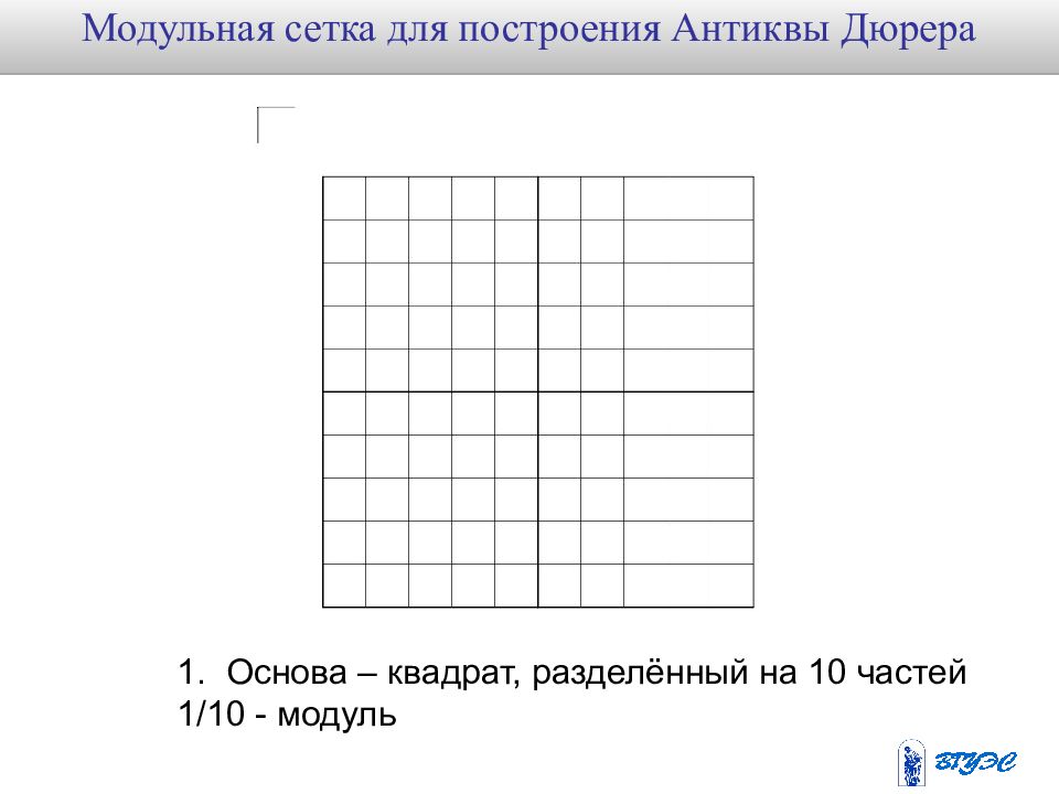 1 Модульная сетка для построения Антиквы Дюрера 1. Основа – квадрат,