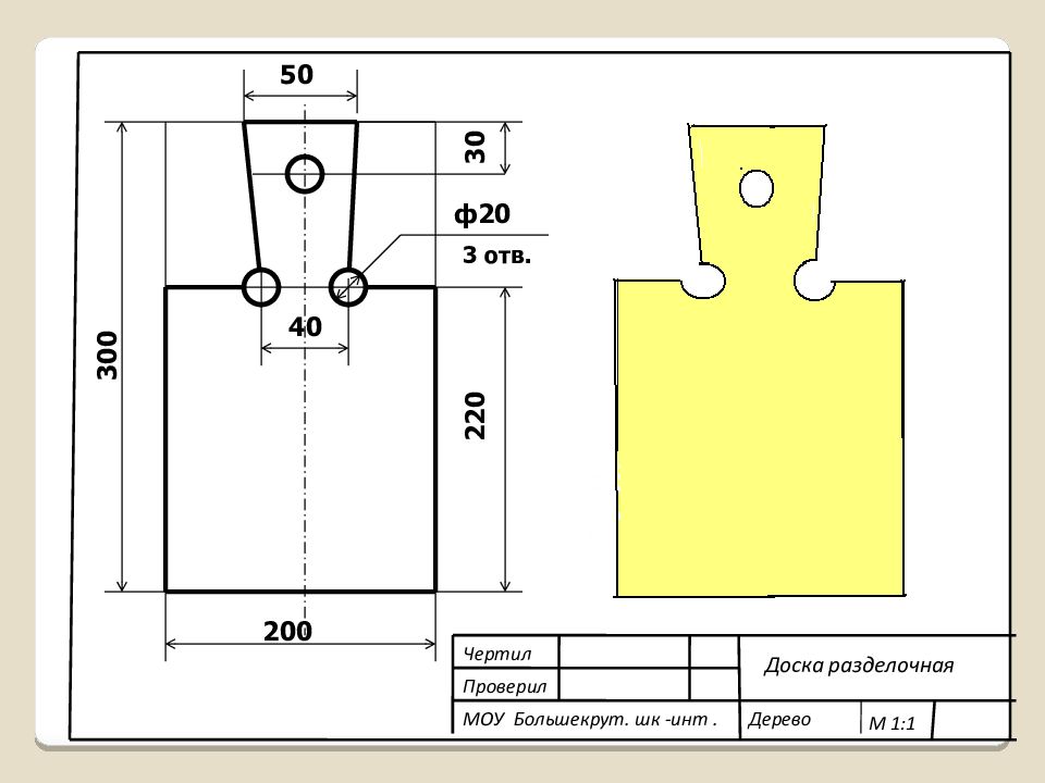 Технический чертеж разделочной доски 5 класс