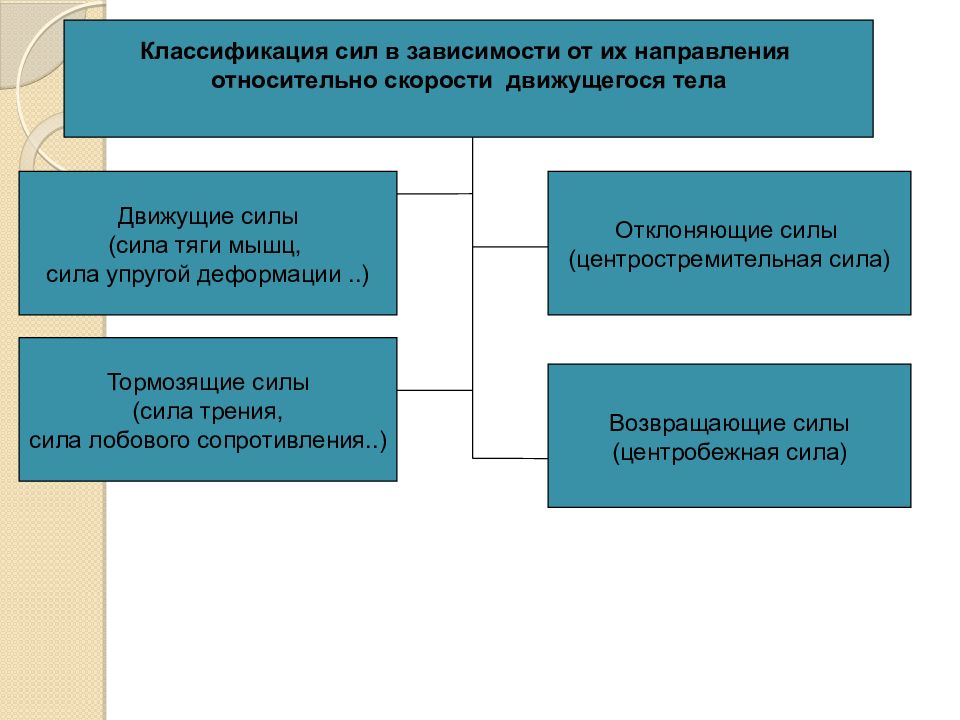 Относительно направления. Классификация сил. Сила классификация сил. Внешние и внутренние силы в движении человека.. Движущие и тормозящие силы.