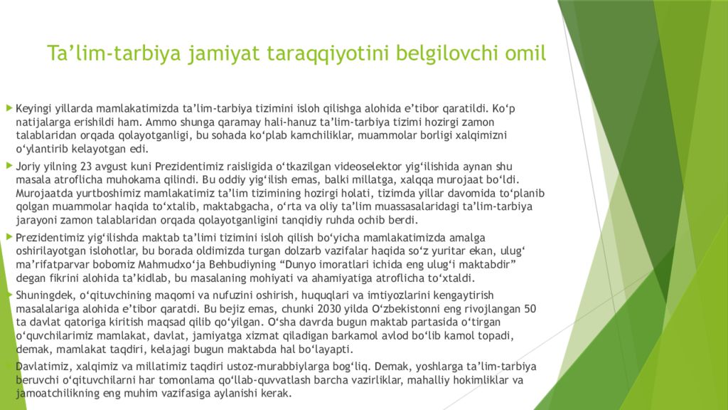Insoniyat tarixida talim tarbiyaning bosqichma bosqich rivojlanishi Ta’lim-tarbiya jamiyat taraqqiyotini belgilovchi omil