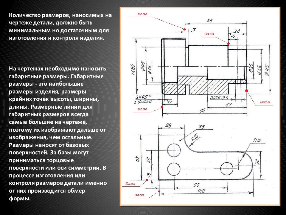 Нанесение размера на чертеже