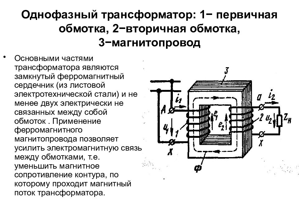 Обмотки трансформатора. Трансформатор однофазный с магнитопроводом на схеме. Назначение вторичной обмотки трансформатора. Однофазный трансформатор схема. Конструкция однофазного трансформатора.