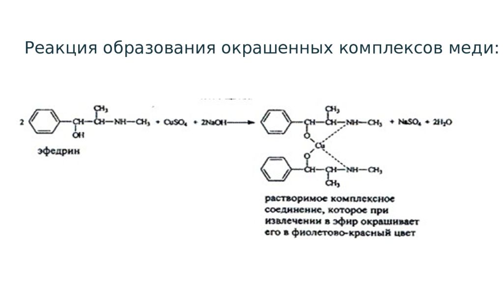 Образование комплексов. Эфедрина гидрохлорид с сульфатом меди. Эфедрин реакции подлинности. Реакции подлинности эфедрина гидрохлорида. Эфедрина гидрохлорид подлинность.